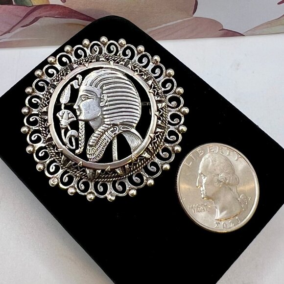 Egyptian Pharoah Sterling Brooch - Picture 4 of 7